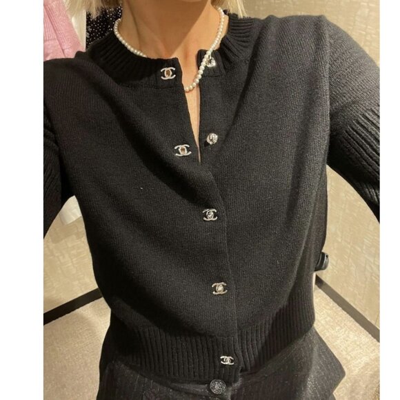 CHANEL  Cashmere Backpack Button-Down Cardigan - Picture 2 of 9